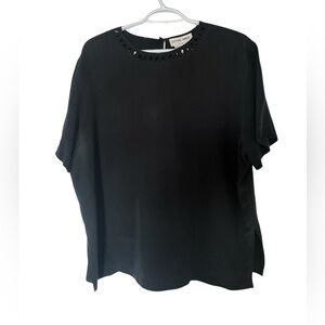 Vintage Fitting Image 100% Silk Black Blouse – Minimalist Silk Top Size L